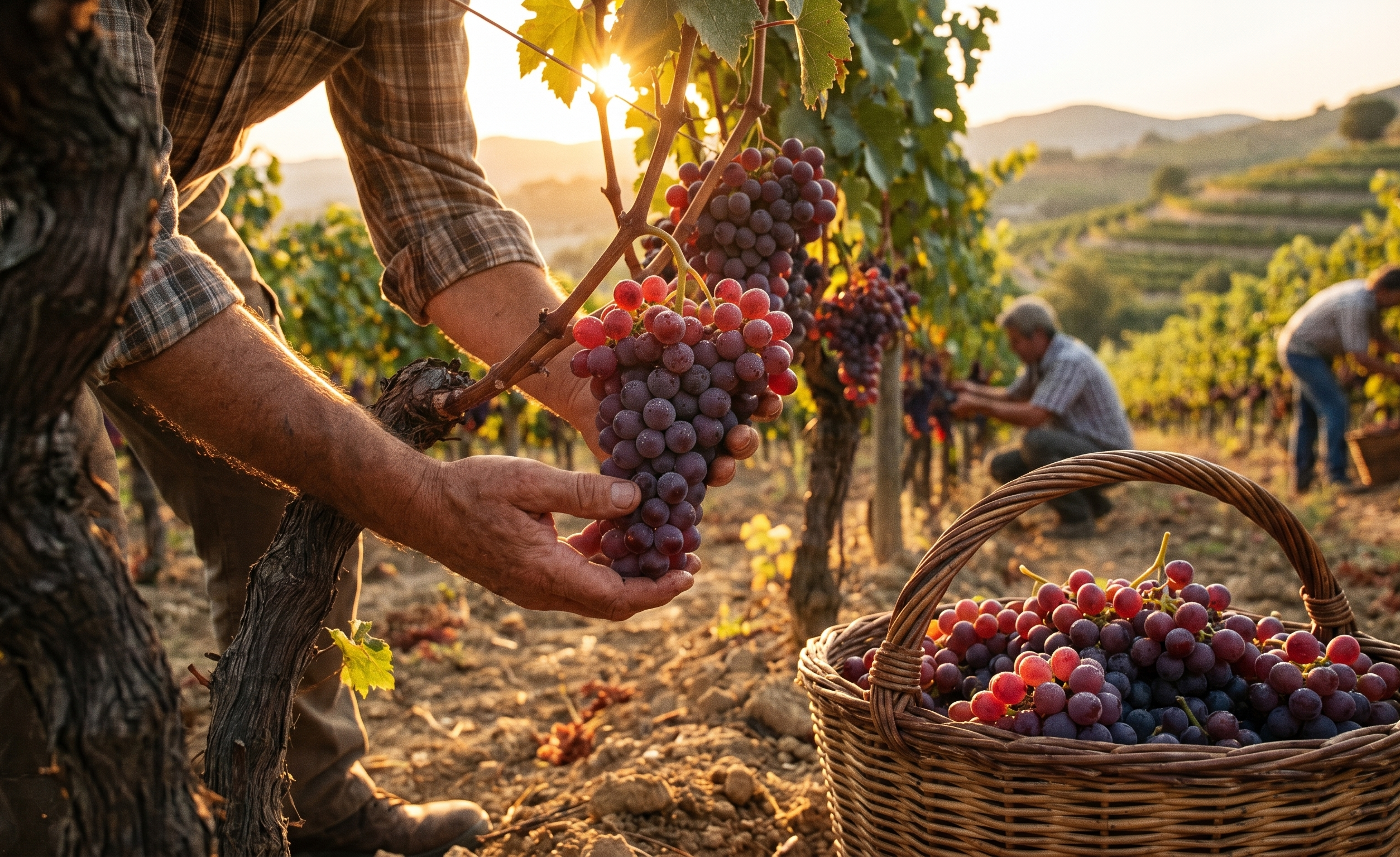 Grapes and soil in vineyard